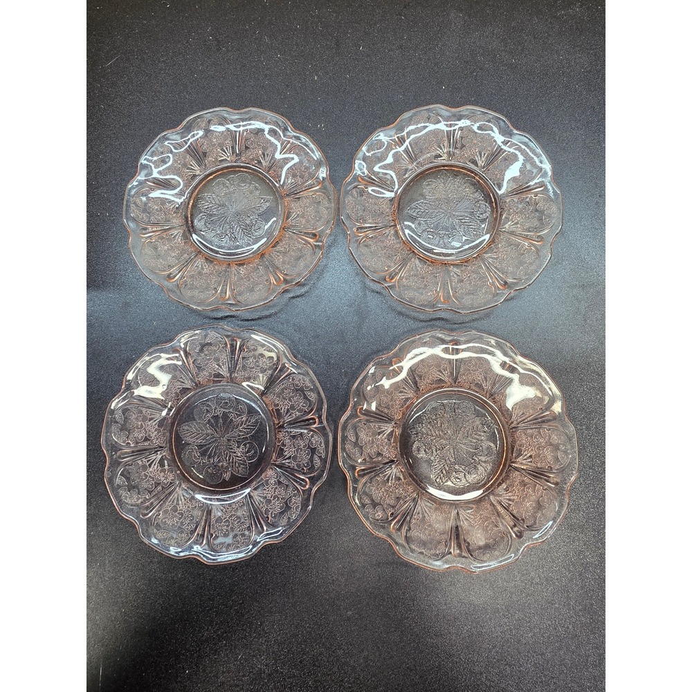 Vintage Pink Depression Glass Cherry Blossom Plates 6 Inch Set of 4